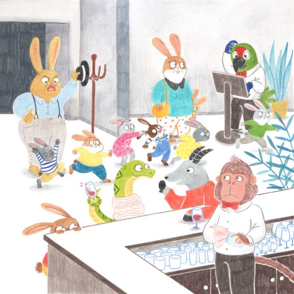 ilustracion infantil, album ilustrado, ilustracion para niños, ilustracion de animales, dibujo para niños, ilustracion de restaurante, Mar Villar,