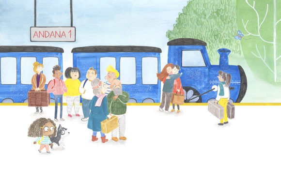 El Tren Blau, Marta Dujovne, cruïlla, ilustración de trenes, ilustración infantil, ilustración para niños, libros para primeros lectores, petits contes,