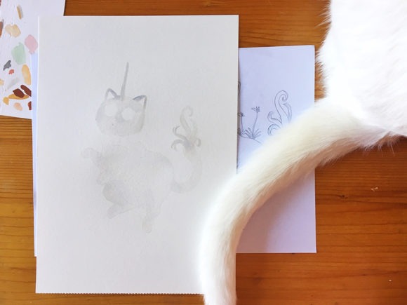 Inktober 2019, inktober de gatos, ilustración inktober, gato unicornio, proceso de ilustración a tinta, ilustración de gatos, el unicornio en cautividad, unicorn in captivity,