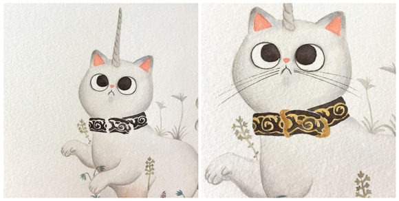 Inktober 2019, inktober de gatos, ilustración inktober, gato unicornio, proceso de ilustración a tinta, ilustración de gatos, el unicornio en cautividad, unicorn in captivity,