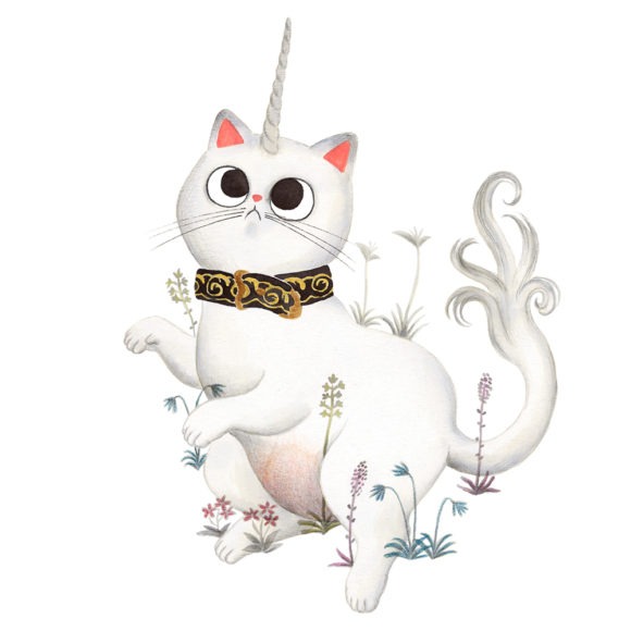 Inktober 2019, ilustración de gato, ilustración a tinta, gato unicornio, el unicornio en cautividad, historia del arte,