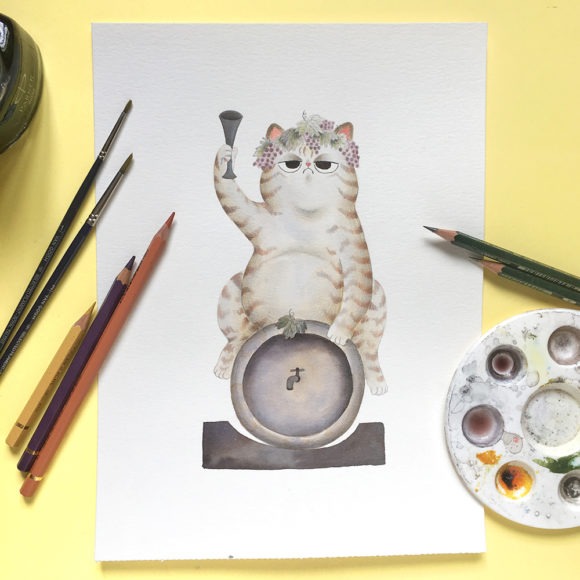 Inktober 2019, ilustración de gato, ilustración a tinta, historia del arte, Fuente de Baco, Jardines de Aranjuez,