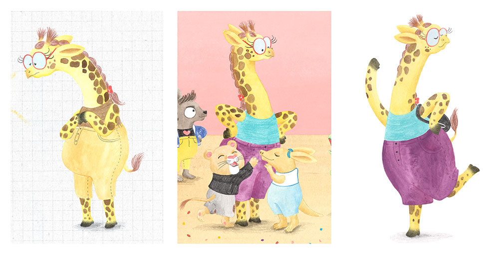 Julia y Paco, ilustración de jirafa, ilustración infantil, 