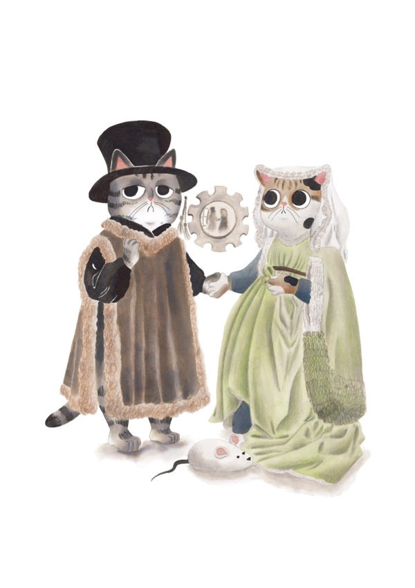 El matrimonio Arnolfini, Jan Van Eyck, ilustracion de gatos, comprar ilustracion de gatos,