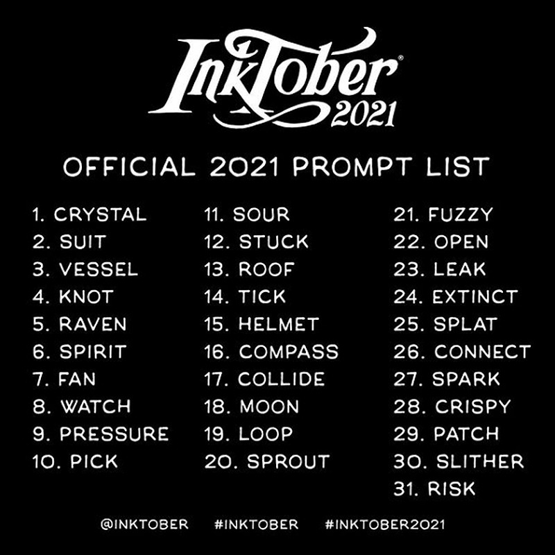 Inktober official 2021 prompt list,