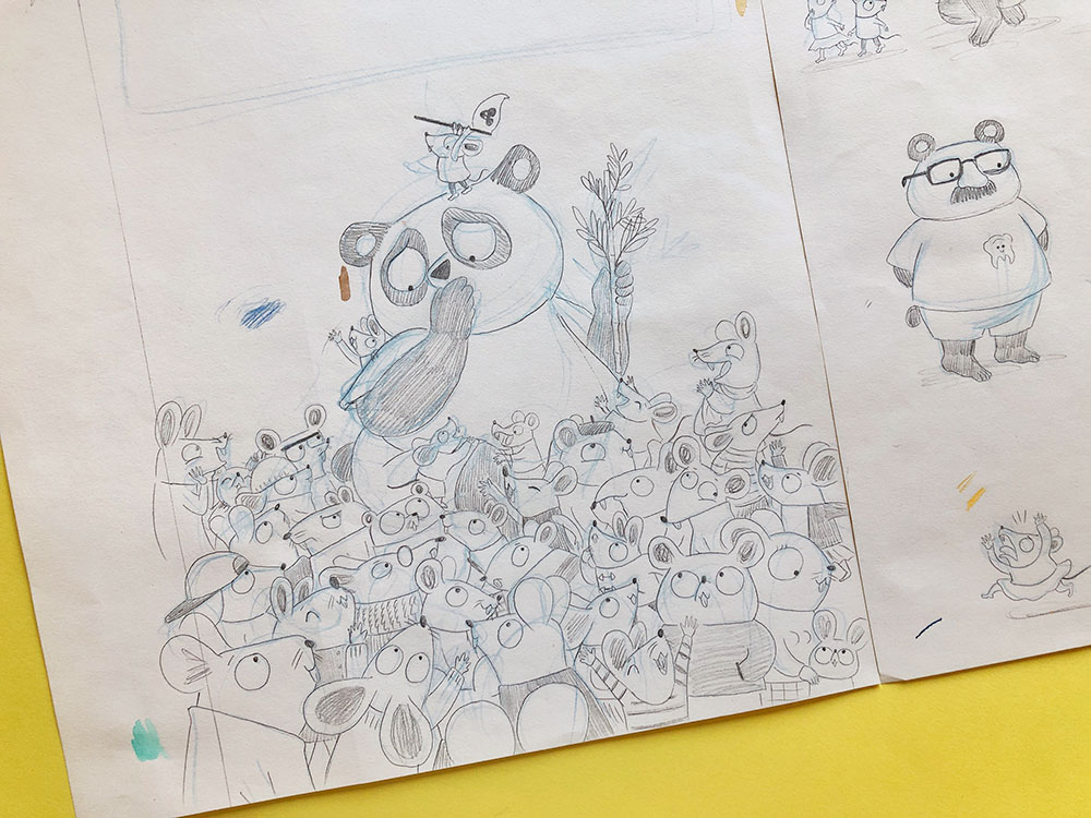 Cómo ilustrar un cuento infantil, panda Pérez, boceto de ilustración infantil, 