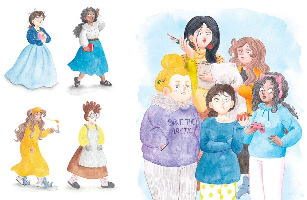 Las distintas princesas que aparecen en el libro infantil ilustrado Agente Ricitos: Misión Princesa